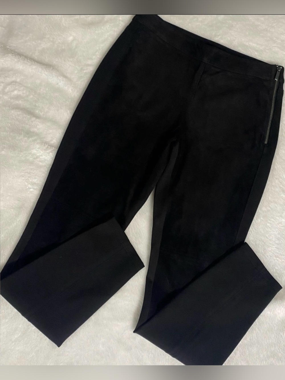 White House Black Market Genuine Suede Leather Panel Skinny Pants Black 4R Side